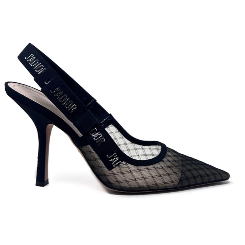 J’ADIOR Black Mesh Slingback Heels